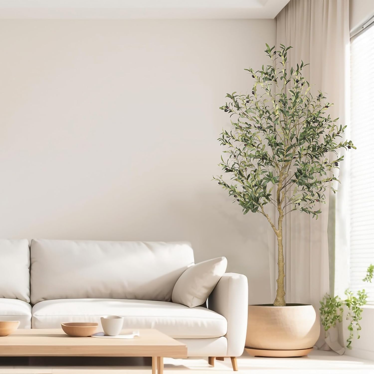 6ft Faux Olive Tree – Tall Artificial Olive Tree with Natural Trunk, Fake Olive Tree Indoor Decor, Olive Plant Artificial Indoor for Home and Office - Image 7