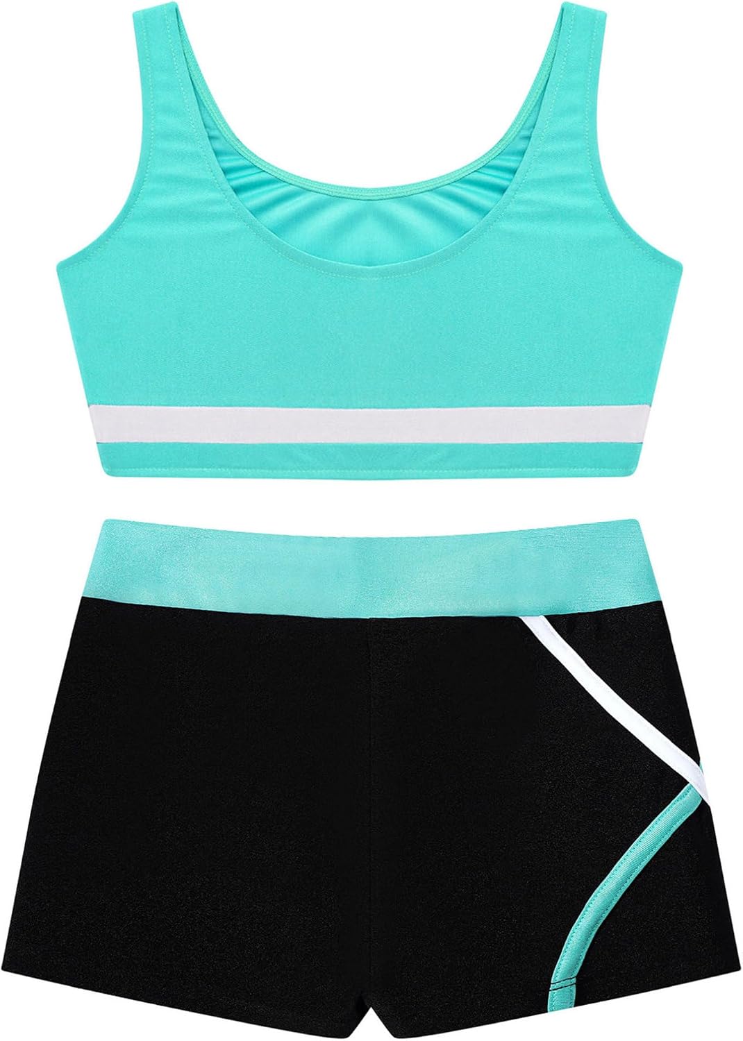 YiZYiF Kids Girls 2 Piece Dance Sport Outfit Contrast Color Sleeveless Crop Top with Shorts Ballet Dance Yoga Tracksuit
