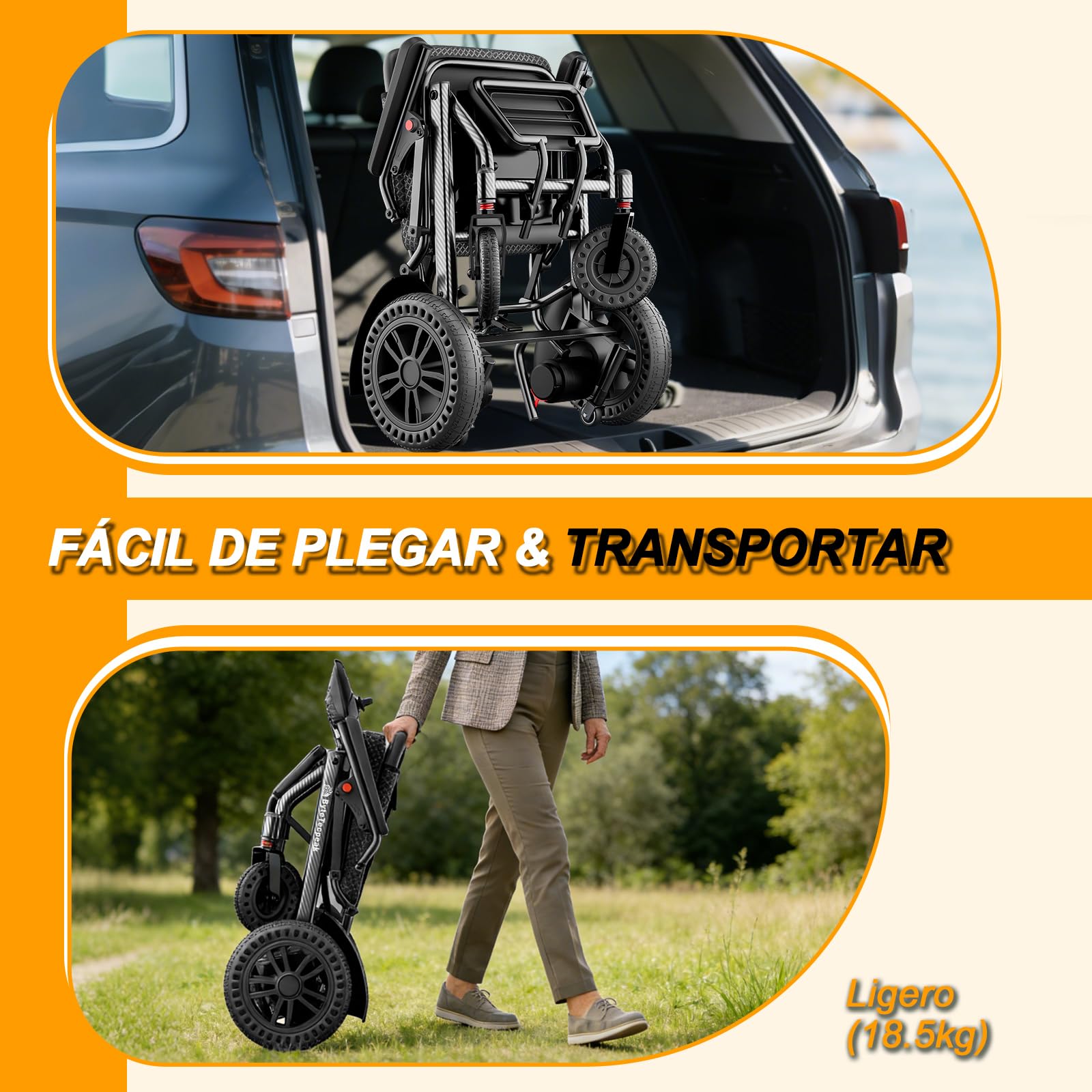 D14 Silla de ruedas eléctrica plegable, alcance 40km, equipada con 2 baterías litio 12Ah, carga 150KG, silla de ruedas eléctrica de aleación de aluminio, para mayores y con movilidad limitada-Negro