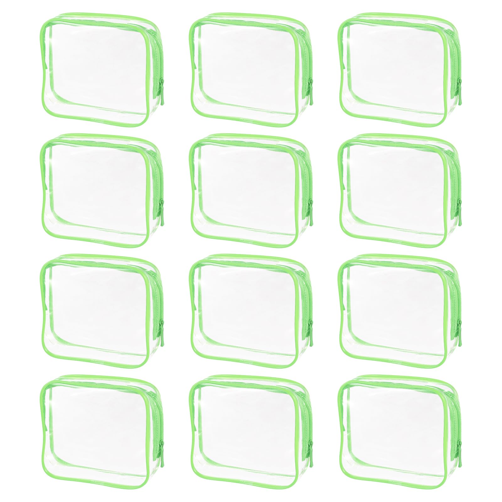 uxcell Clear Toiletry Bag, 12 Pcs PVC Transparent Makeup Bag for Women Man, Cosmetic Pouch Bags with Zipper for Travel Makeup Organizer Pouch, Green(M