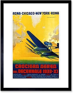 Travel Transport Air Flight New York Rome Italy Vintage Framed Art Print B12X108