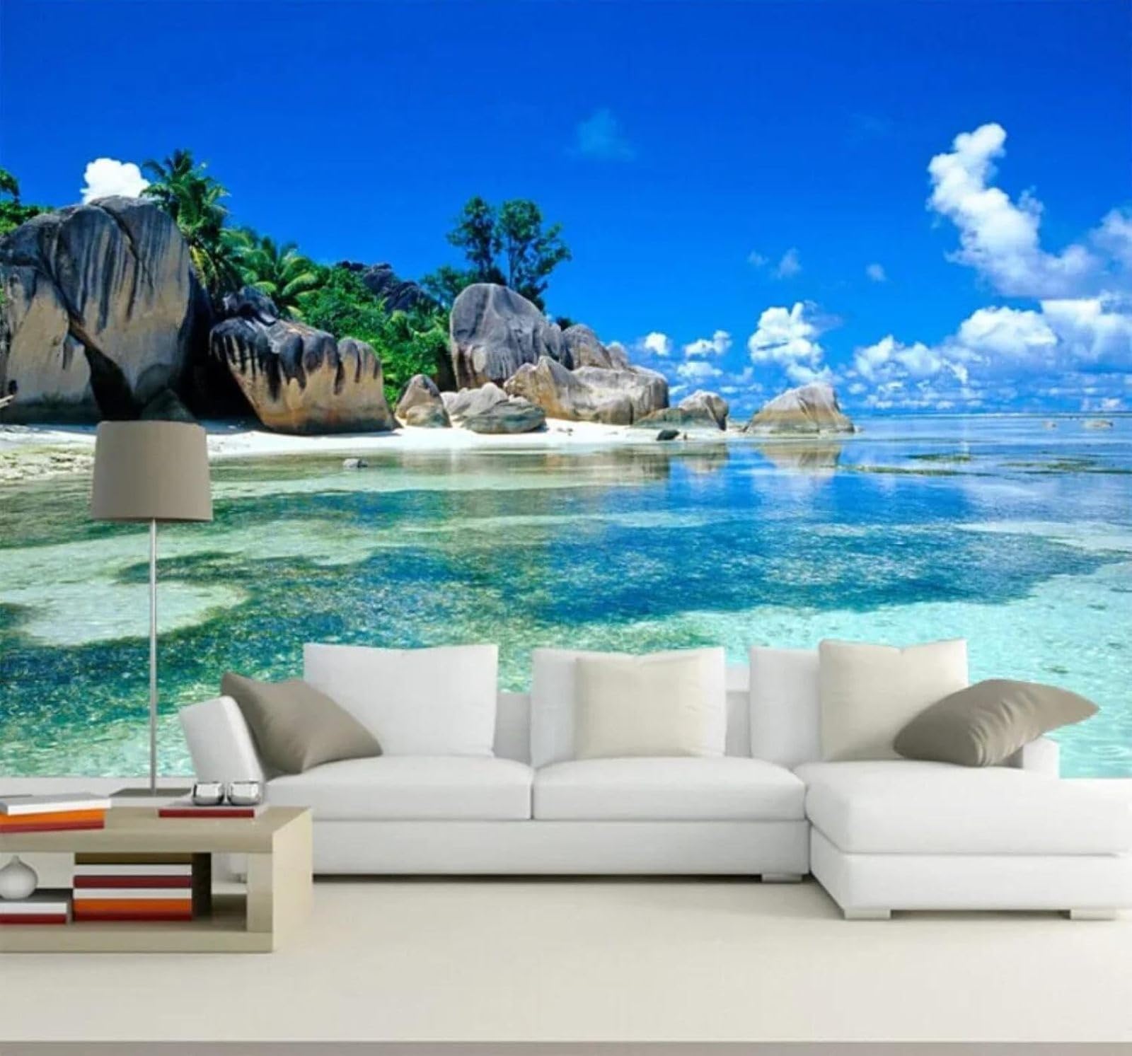 Tzxztt Beautiful Blue Ocean Beach Natural Landscape Modern 3D Wallpaper Premium Textured Silk Neutral Tones Material Ideal for Living Room Bedroom-200cm×140cm