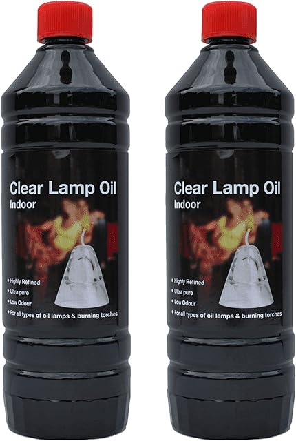 CUQOO Clear Lantern Torch and Lamp Oil in 1L Lamp Oil Indoor & Outdoor for Garden Burners, Garden Torches, Oil Lamps, Tiki Torches - Oil for Indoor & Outdoor Lamps with Child Safe Lid (2 Pack)