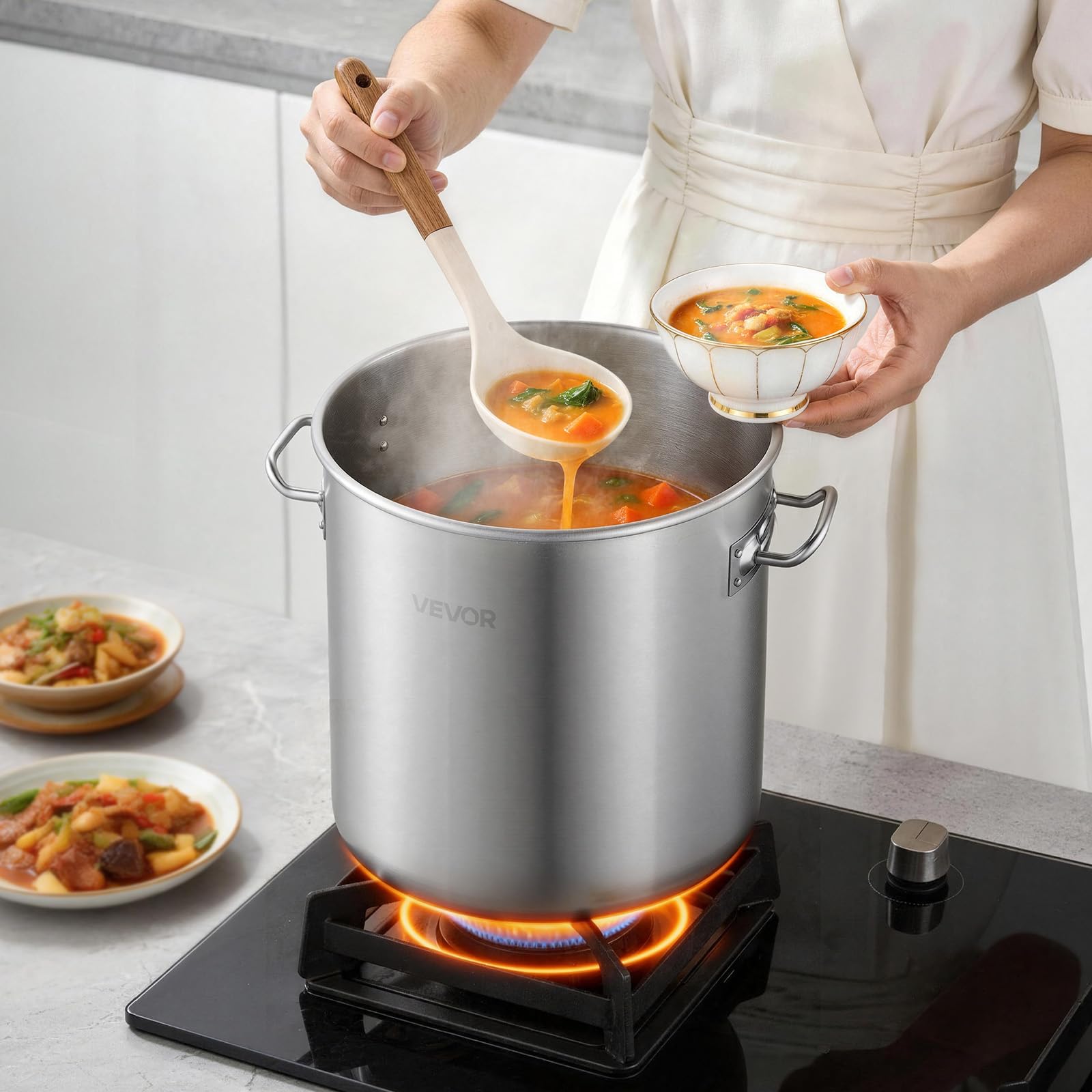 VEVOR Pentola in Acciaio Inox da 19,9 Litri, Casseruola in Acciaio Inox con Coperchio in Vetro per Cottura da Cucina Brodo, Pasta, Zuppa, Catering Ristorante Cucina Commerciale, Senza PFOA PFAS