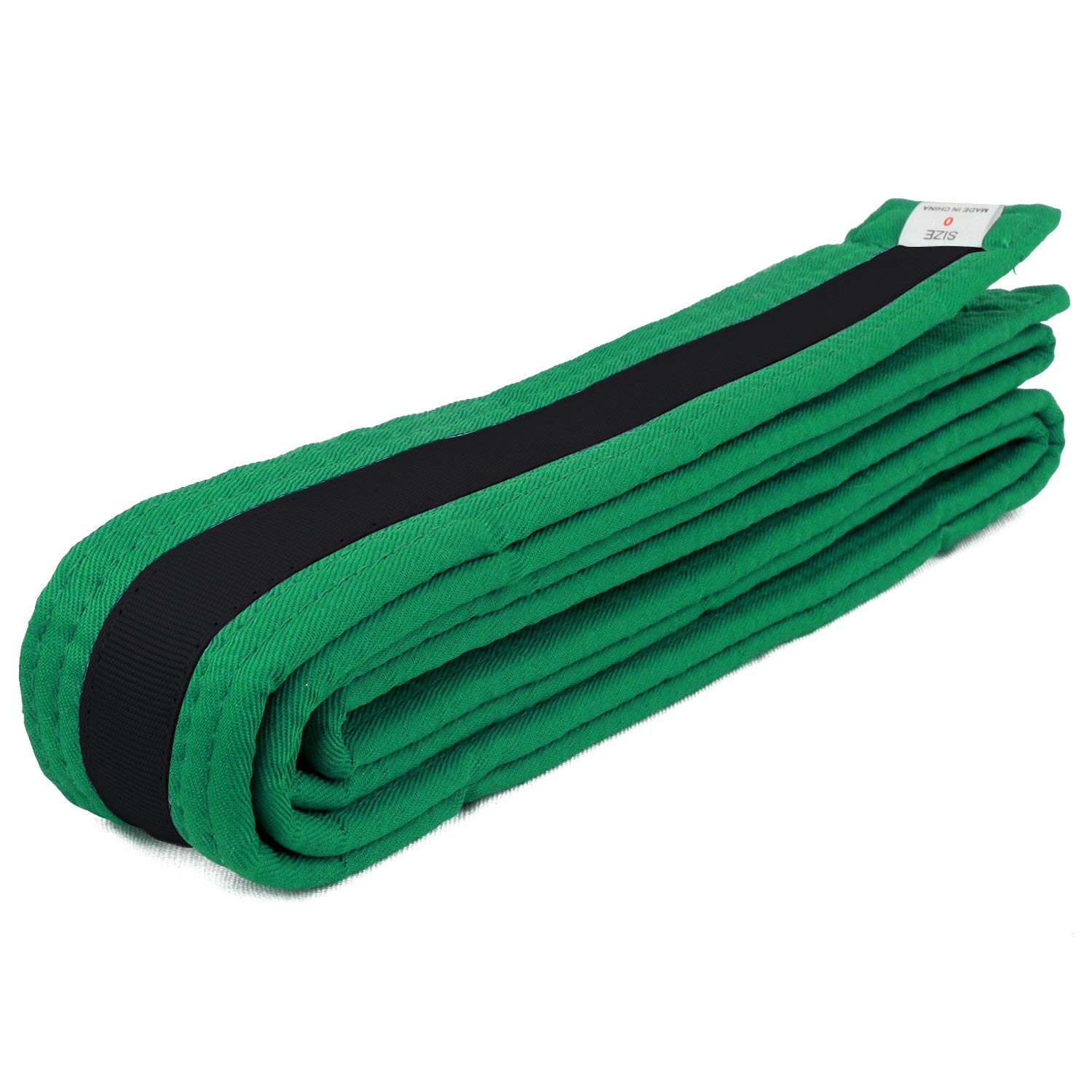 AAMA Color Belts with Black Stripe for Martial Arts - Taekwondo Karate Judo - Green w/Black Size 1