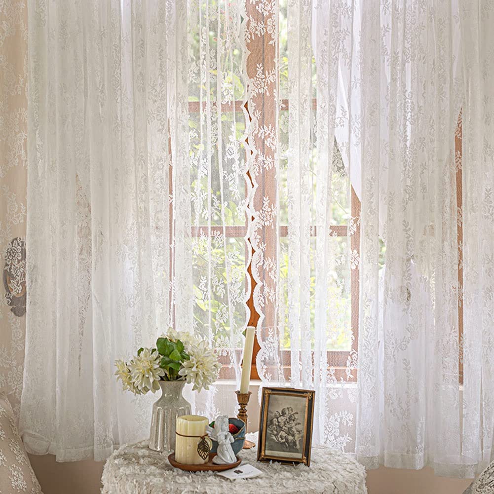 Cantonnière en Dentelle Transparente pour fenêtre, drapé de Rideau à 2 Couches cantonnière de Rideau à Passe-Tringle Moderne pour Salon, Chambre, café, Blanc, 1 Panneau