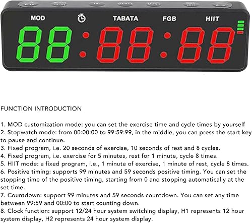 Miniatura 2 de lyrlody Gym Timer, Digital Wall Clock Countdown Up Stopwatch 20s Exercise 10s Rest Cycle Magnetic Attachment for Home Gym Yoga Running Training