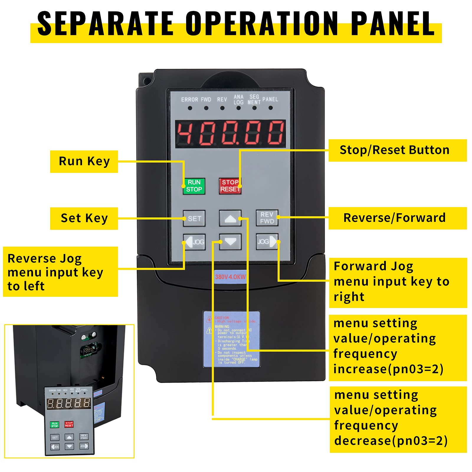 VEVOR Frequenzumrichter, 380 V, 4 kW, VFD, Geschwindigkeitsregler, AC-Motor, variabler Frequenzantrieb, einphasiger dreiphasiger Eingang und dreiphasiger Ausgang