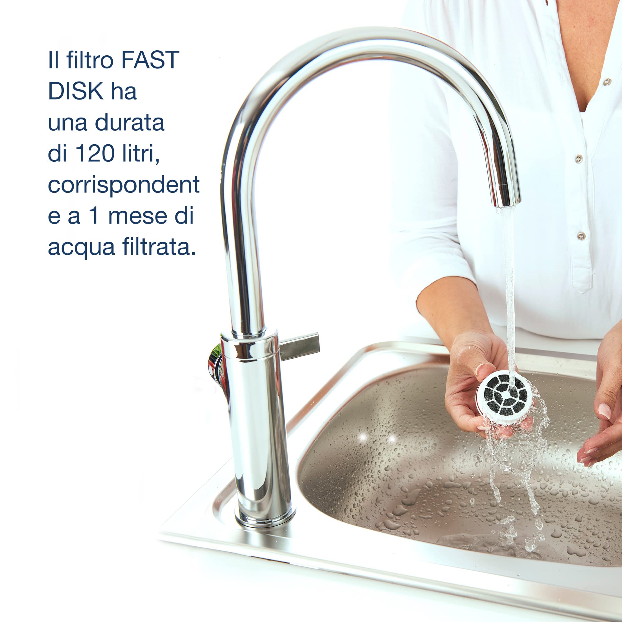 Laica Filtro Fast Disk per Bottiglia e Borraccia Filtrante, Brevettato a Carboni Attivi, 100% Made in Italy, Filtrazione Istantanea, Durata 1 Mese/120 L, Confezione da 6 Filtri, 6 Unità