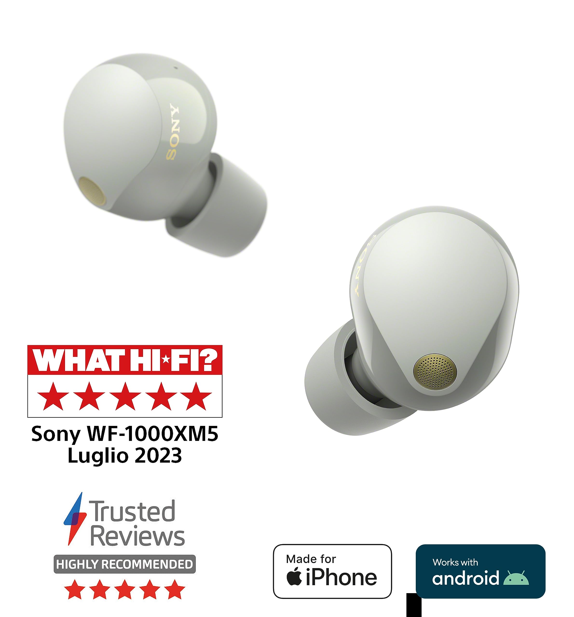 Sony WF-1000XM5 ANC Earbuds - BluETOOTH 24 Ore Batteria - Dettaglio