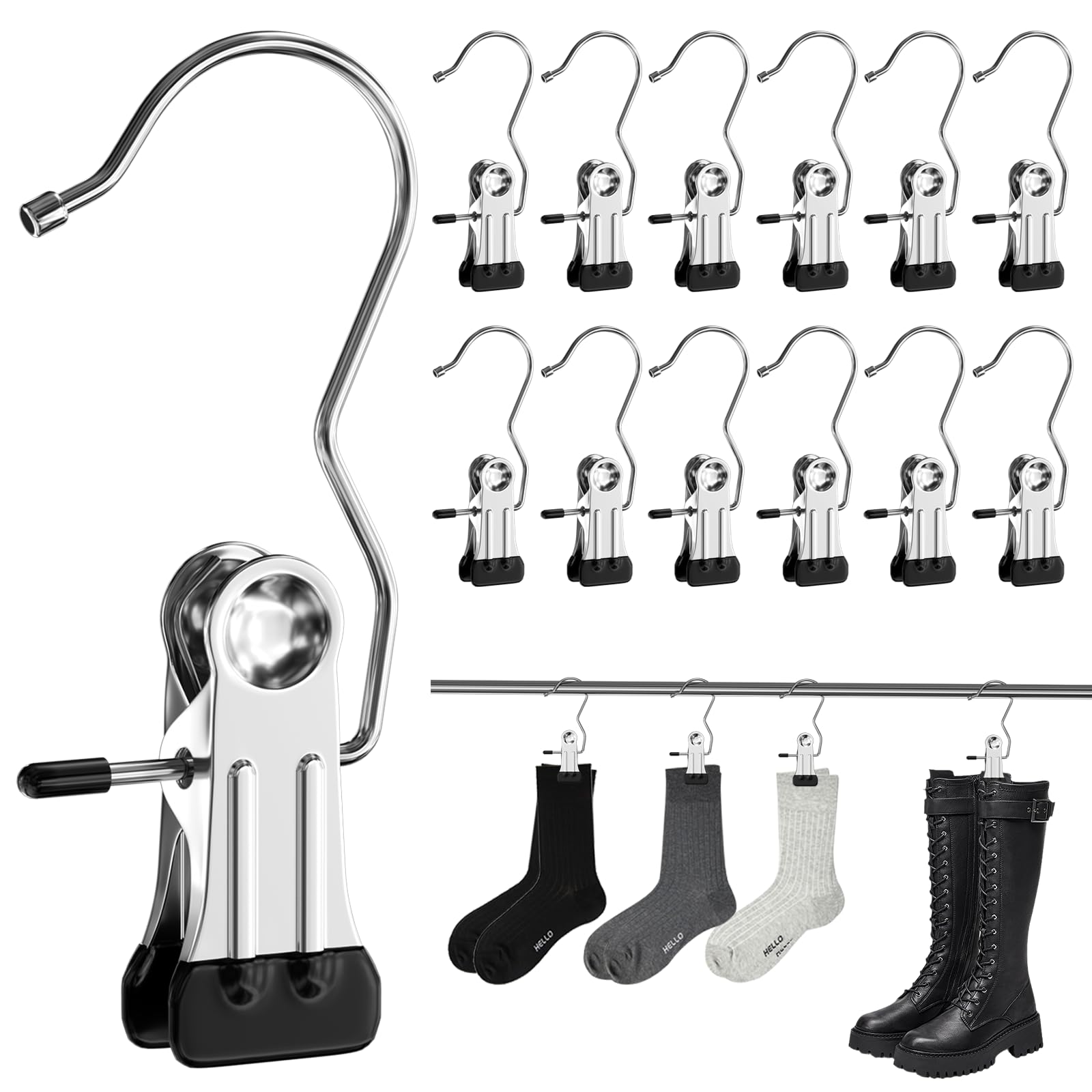 30 Pcs Metal Clothes Pegs Hanging Clip,360° Rotatable Boots Hanger Clips