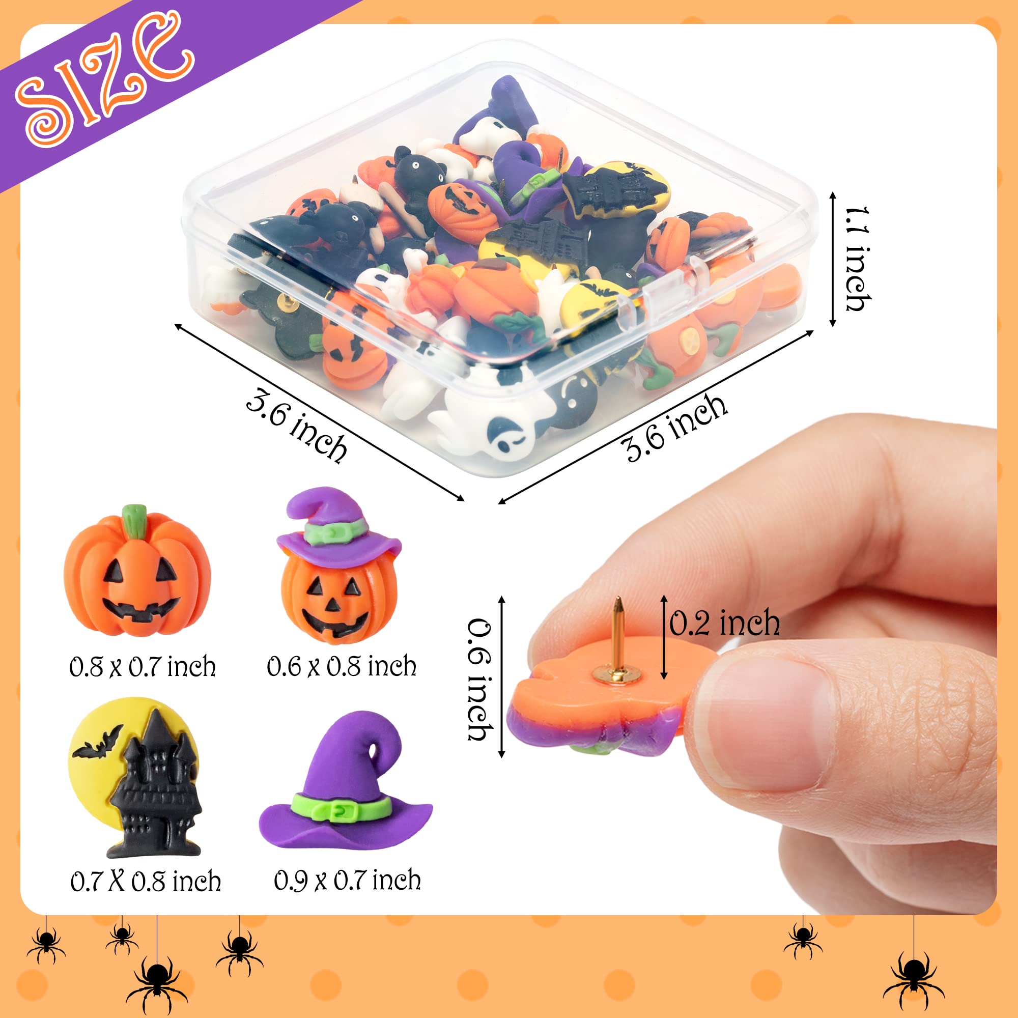H1vojoxo 40 szt. przypinek na Halloween dekoracja na tablicę z korka, dekoracyjne pinezek na Halloween, zabawne przypinki do dyni na ścianę ze zdjęciami, przypinki do tablicy ogłoszeń, zamek na Halloween