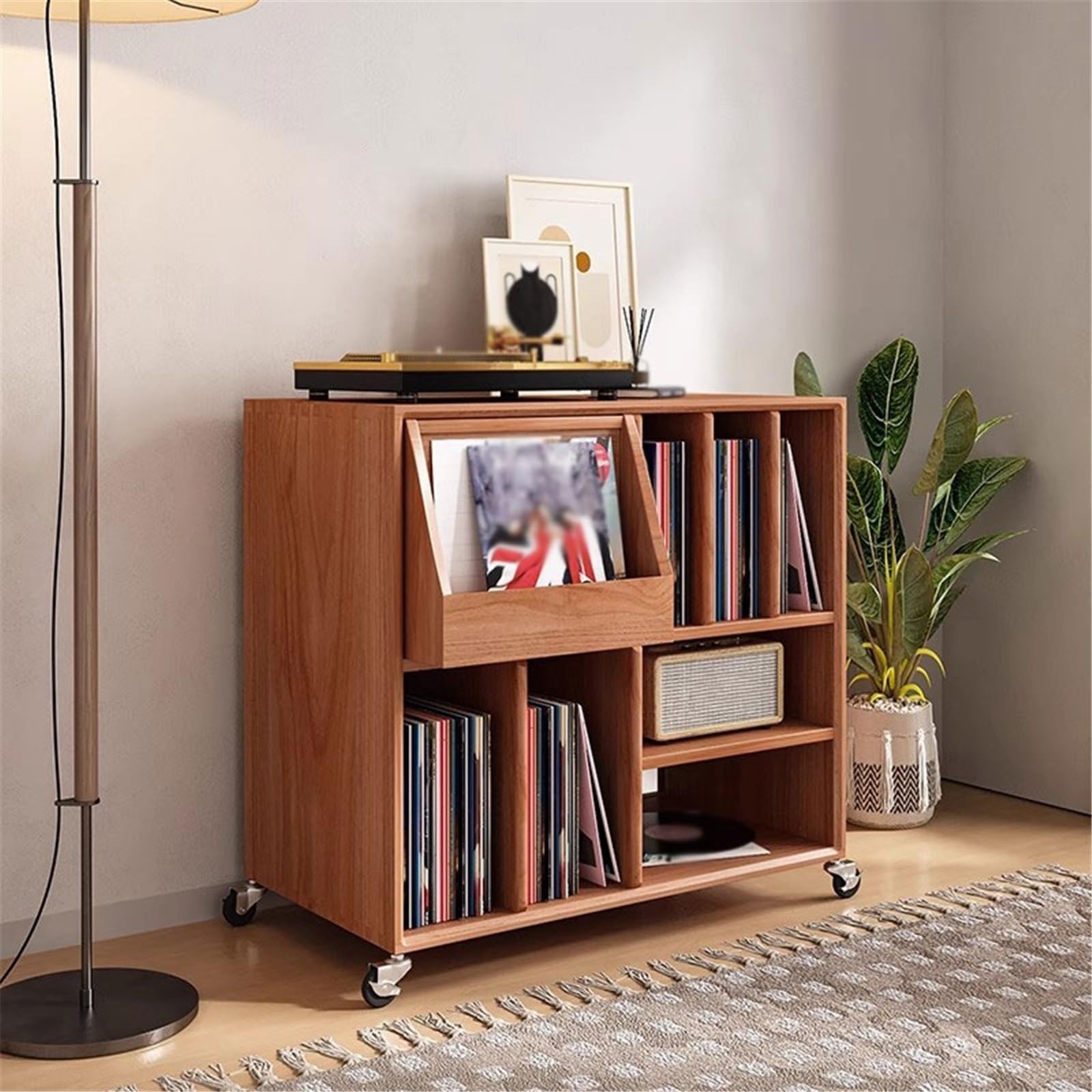 archiviazione cd Home Porta dischi in vinile libri e riviste in legno con ruota universale espositore per cd