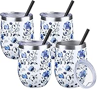 Vista 29 de Vaso térmico para vino de 12 oz con tapa y pajita, vasos térmicos para vino de acero inoxidable sin tallo de doble pared al vacío, vasos a granel