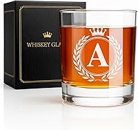 Personalized Monogrammed Whiskey Rocks Glasses for Men - 10oz Old Fashioned Tumbler, Custom A-Z Gift for Dad Husband (Letter A)