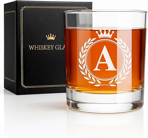 Miniatura 10 de Vasos de whisky Giftissimo - Vasos de rocas estilo antiguo para regalos para hombres, vasos de whisky personalizados con monograma A-Z de 10oz,