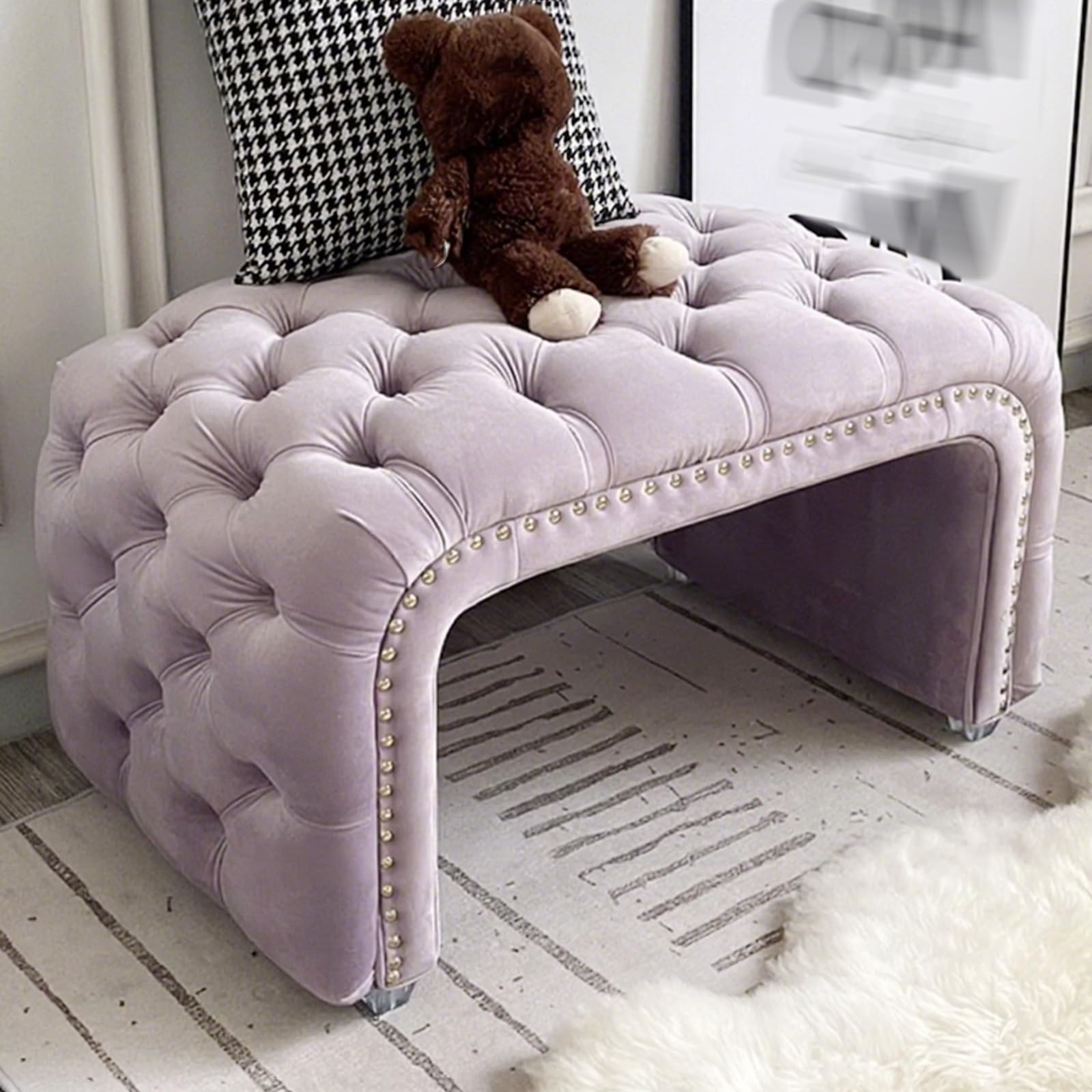 MSHGSKU Modern Fabric Shoe Bench with Upholstered Footrest Tufted Entryway Storage Ottoman Stylish Couch End Bench for Living Room & Dining Room (Purpless 47.24in 120cm)