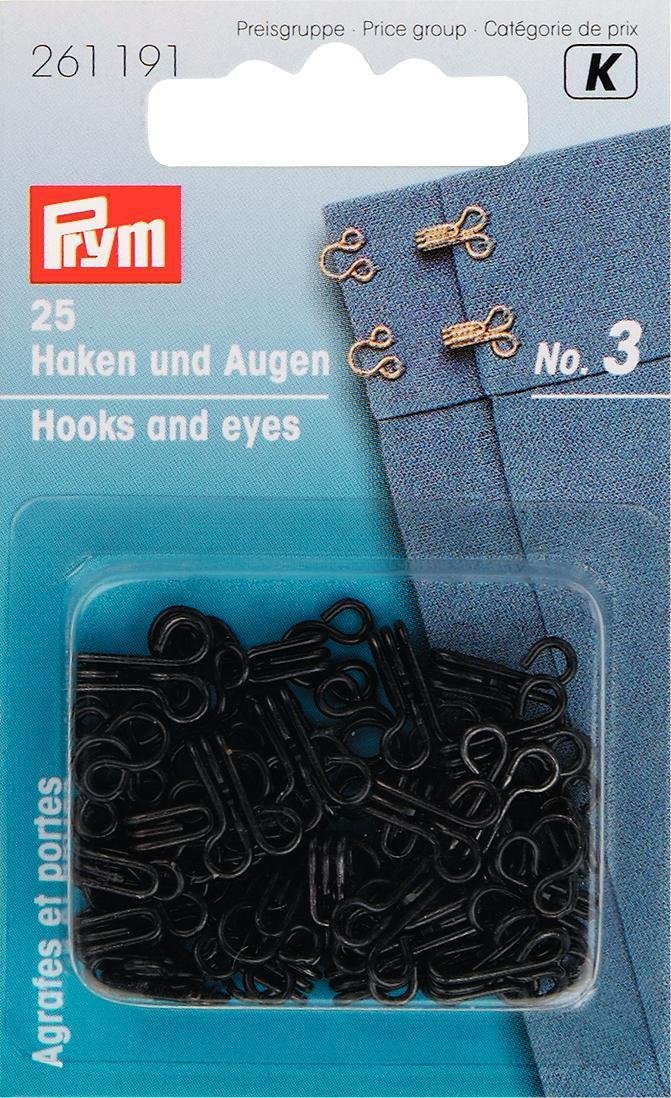 Prym - Prym No.3 Black Hooks and Eyes Steel - 1 Unit