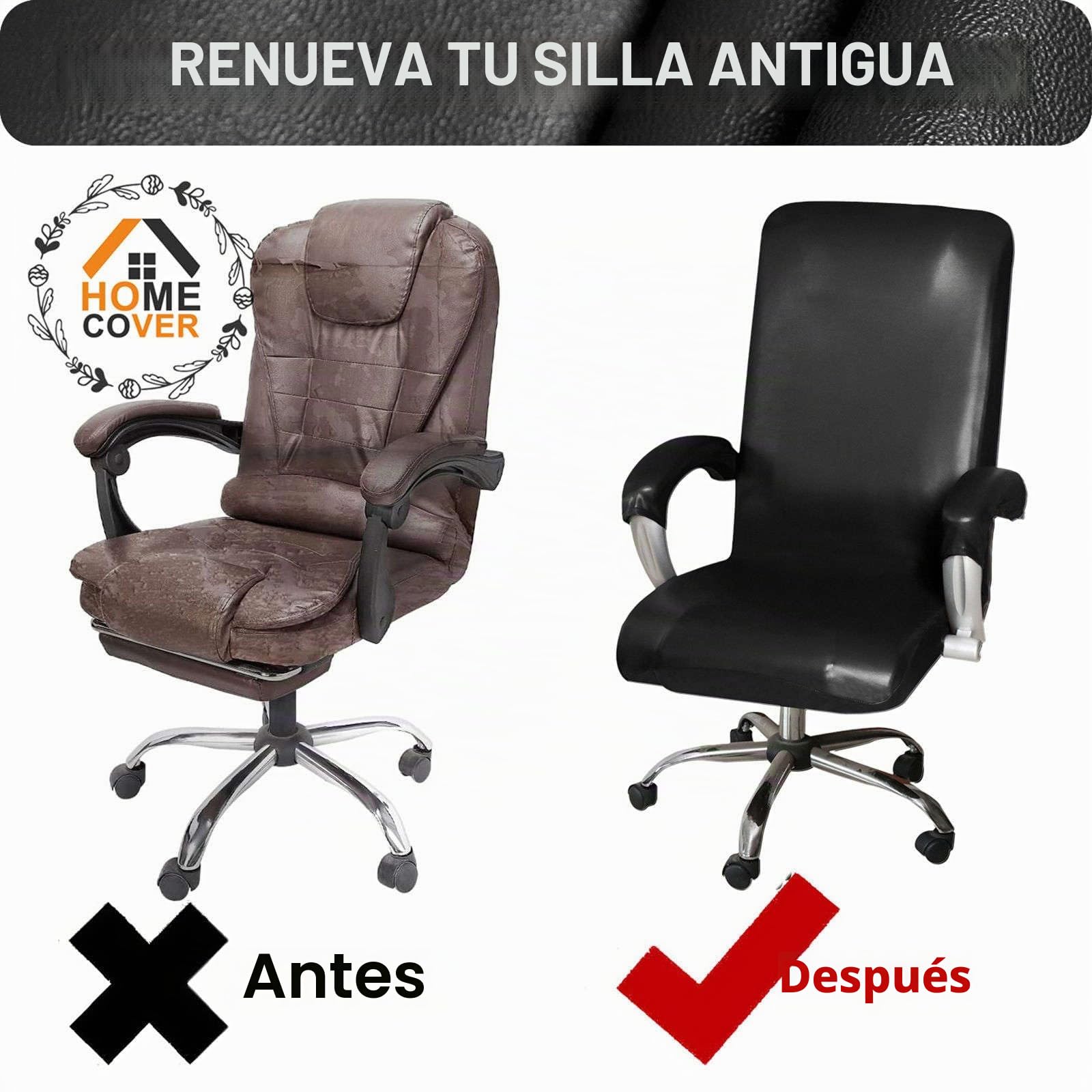 Elástica Funda para Silla De Oficina Impermeable, Universal De Piel Sintética Giratorio Cubiertas De La Silla De La Computadora con Fundas De Reposabrazos Extraíble-Negro-Large