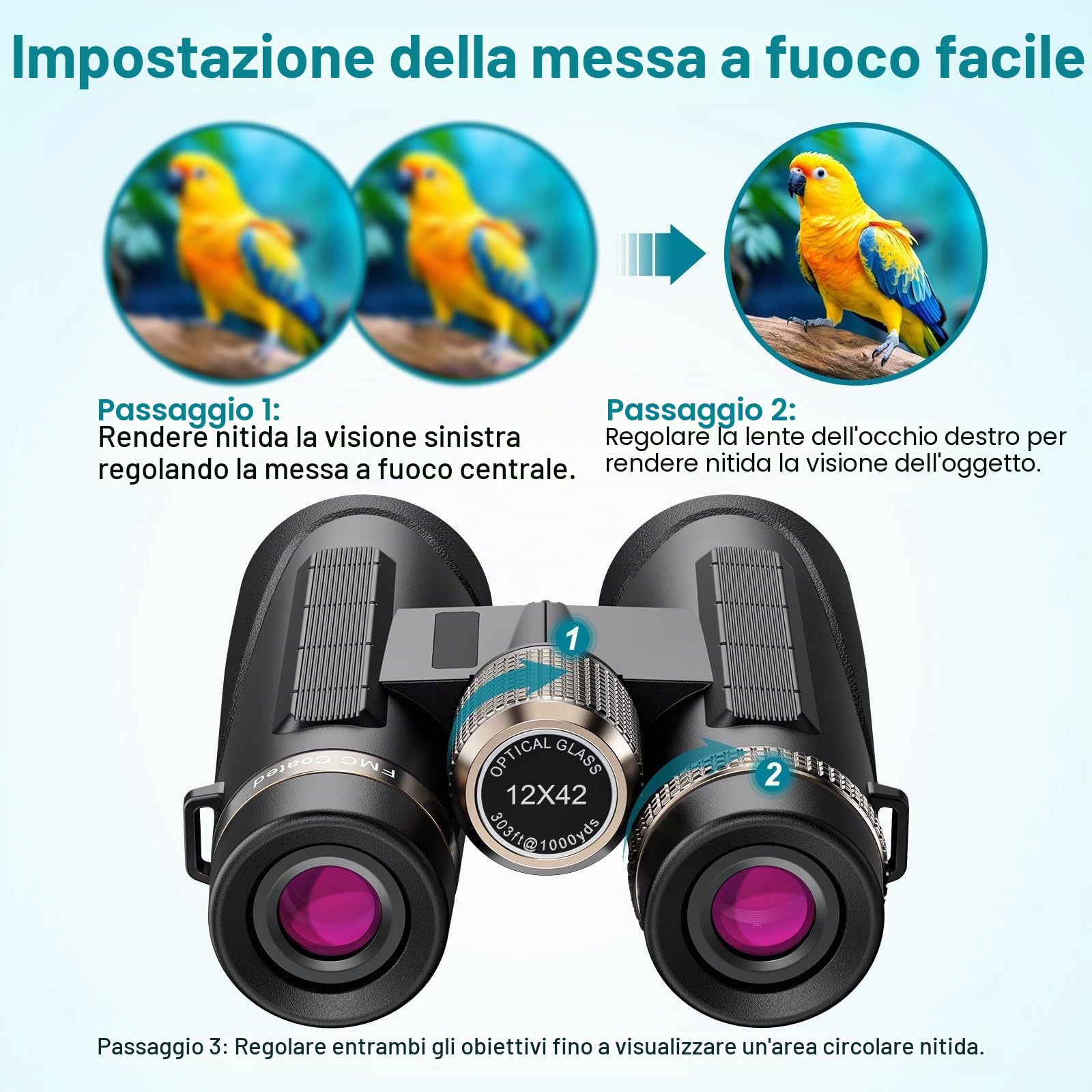12 x 42 Binocolos,Binocolo per adulti, Binocolo Professionale, Prisma BaK-4 e Lente FMC, alta potenza Binocolos,per Birdwatching, Escursionismo, Caccia, Visite