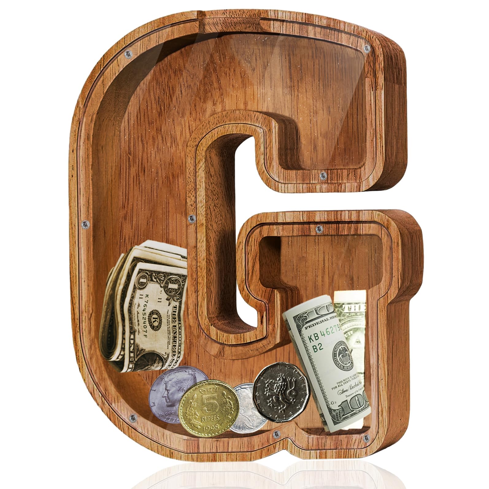 Fao Thuofyr Extra Large Wooden Piggy Bank - Piggy Bank Girls for Boys,Alphabet G Coin Bank(12"- Initial-G)