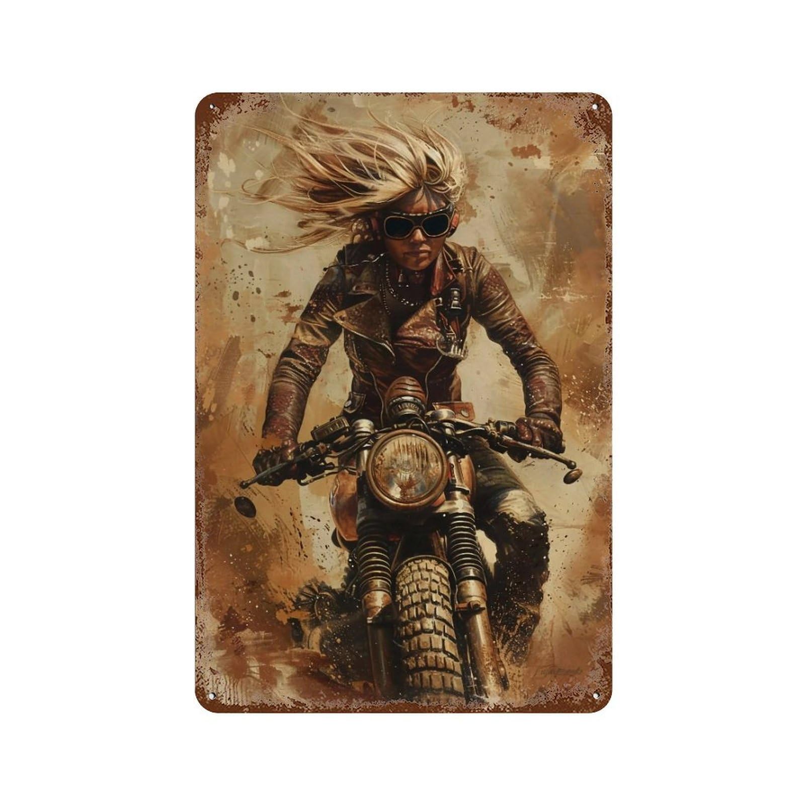 FHUYEURHRY Post Apocalyptic Dieselpunk Female Warrior 02 Wall Decor Retro Iron Vintage Art Metal Tin Sign Poster Modern Home Cofffee Club Art Bar Shop Decorations Style 30x20cm