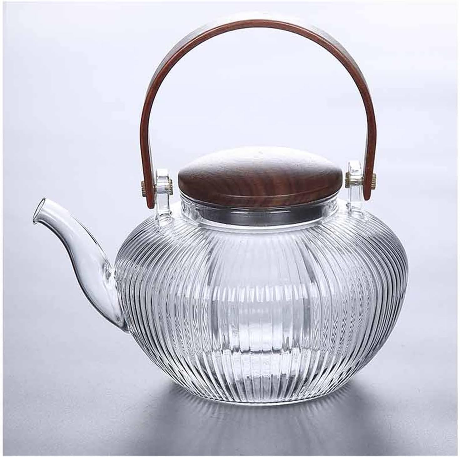 Large-capacity Wooden Handle High Temperature Resistant Glass Kettle Filter Teapot Home Office Kitchen Accessories (Color : Clear Size : 9.5CM)