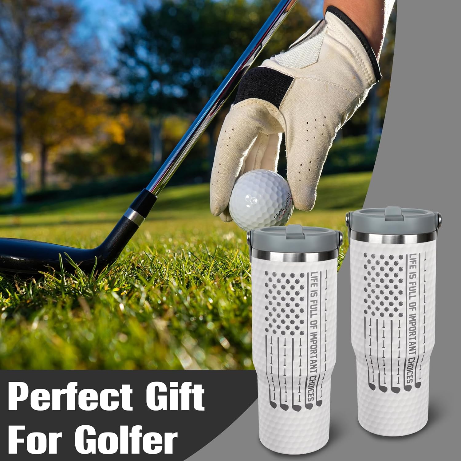 Golf Gifts For Men Women Golfers 30Oz White Golfs Tumbler With Handle 30 OZ Travel Coffee Mug Water Bottle Stainless Steel Vacuum Insulated - Image 2