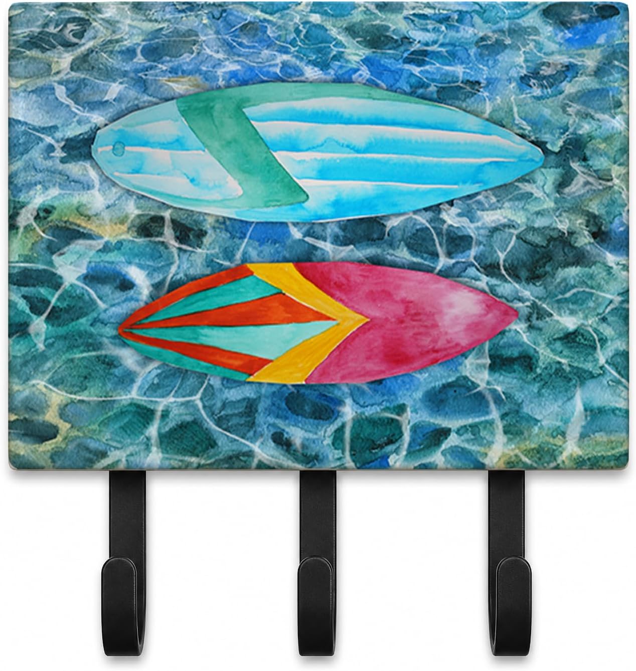 Caroline's Treasures BB5366TH68 Surf Boards on the Water Leash or Key Holder, Wall Hooks, Key Hooks Holder, Coat Rack Wall Mount, Coat Hooks, Hooks for Hanging Keys, Towels, Aprons, Leashes,