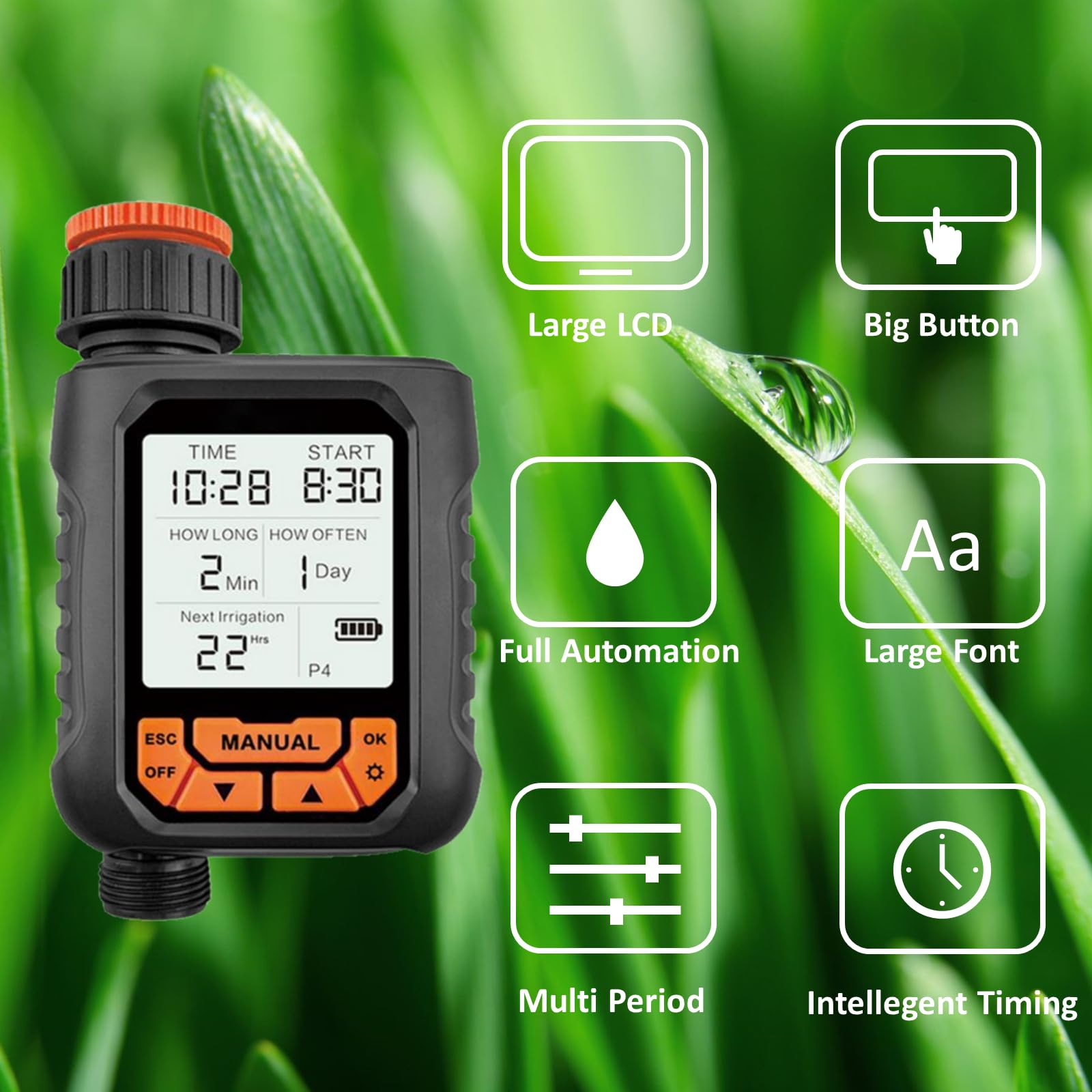 L4F - Timer automatico per giardino, balcone, serra e piante esterne, con programmi settimanali e giornalieri (grande LCD)