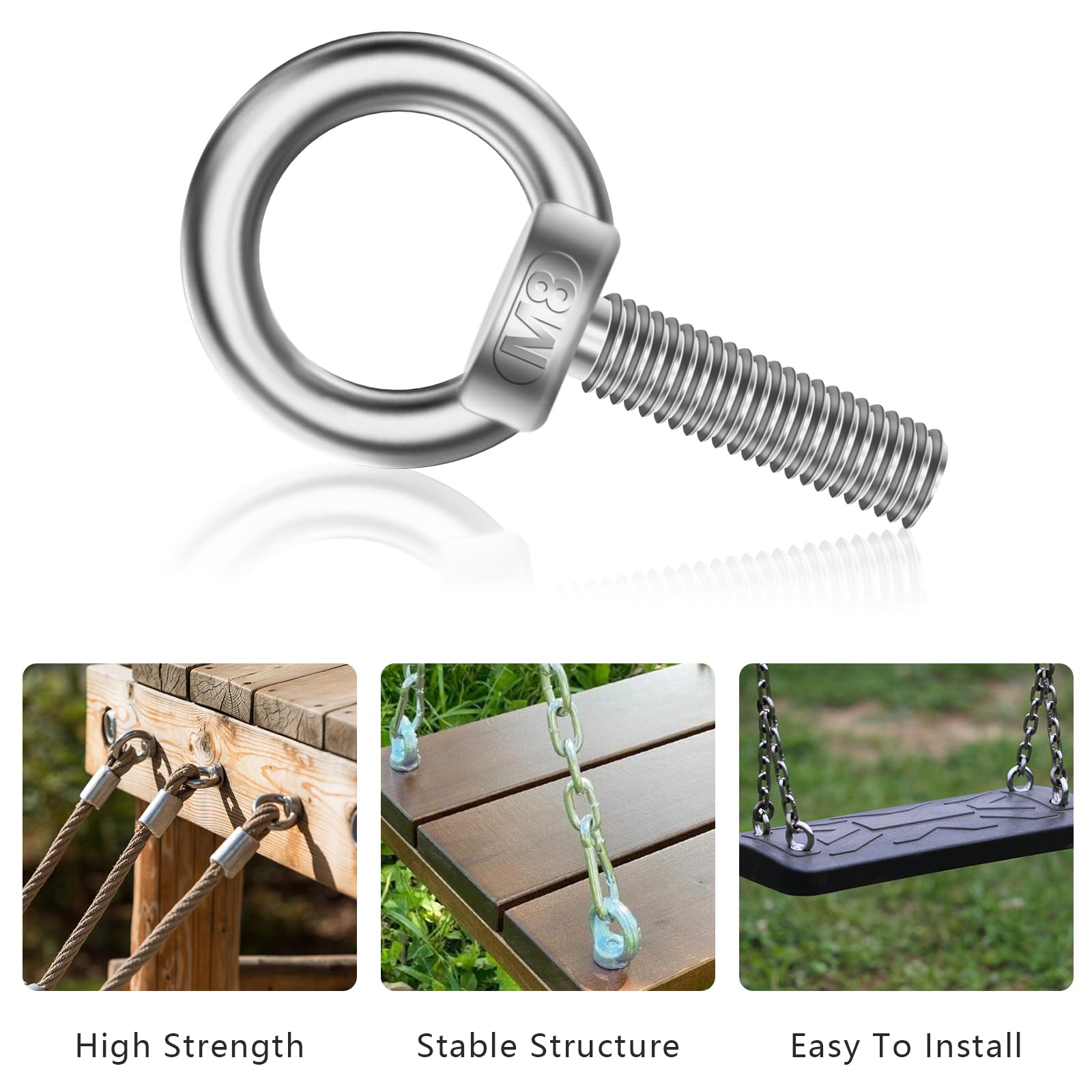 Bullone A Spalla Di Sollevamento M6 X 100mm PATIKIL – Set 3 Pezzi Con Dadi E Rondelle, In Acciaio Inox 304 Per Appendere Amache