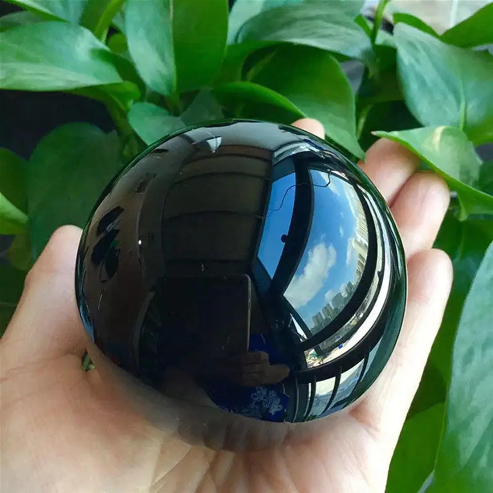 Kristallornamente Natürliche schwarze Obsidian-Kugel, Quarzkristall, magische Kugel, heilender Reiki-Stein, Sammlerstücke Wunderschöner Kristall(10cm)