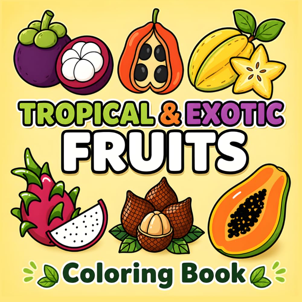 Tropical & Exotic Fruits Coloring Book: 50 Bold & Easy Designs Featuring Jackfruit, Pineapple, Coconut, Papaya and More - Perfect for Relaxation, ... for Kids & Adults (Bold & Easy Coloring Book)