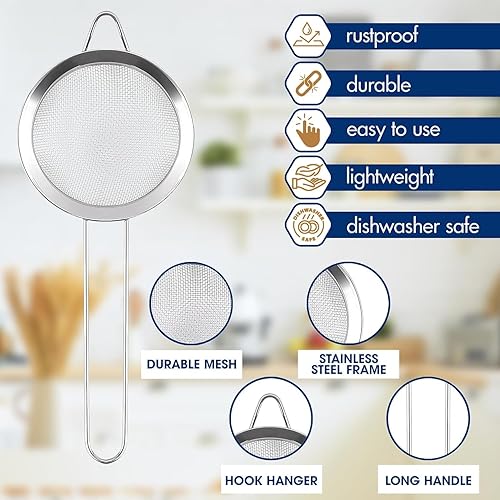 Miniatura 4 de Colador de malla fina con asa, colador de té de 3.3 pulgadas para hojas de té sueltas y café, infusor de té de acero inoxidable con asa, bueno para
