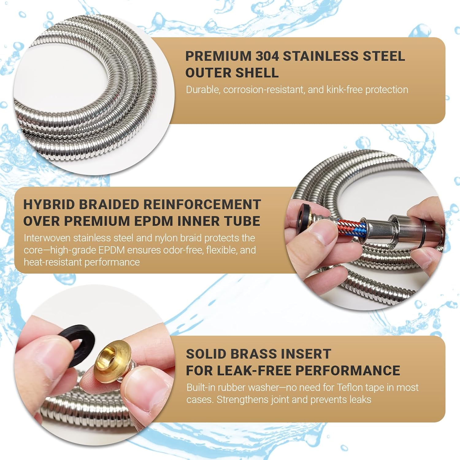 59-Inch Bidet Sprayer and Shower Hose, 1.5m Stainless Steel Replacement Hose with 1/2" Connectors, Universal Shower & Bidet Hose