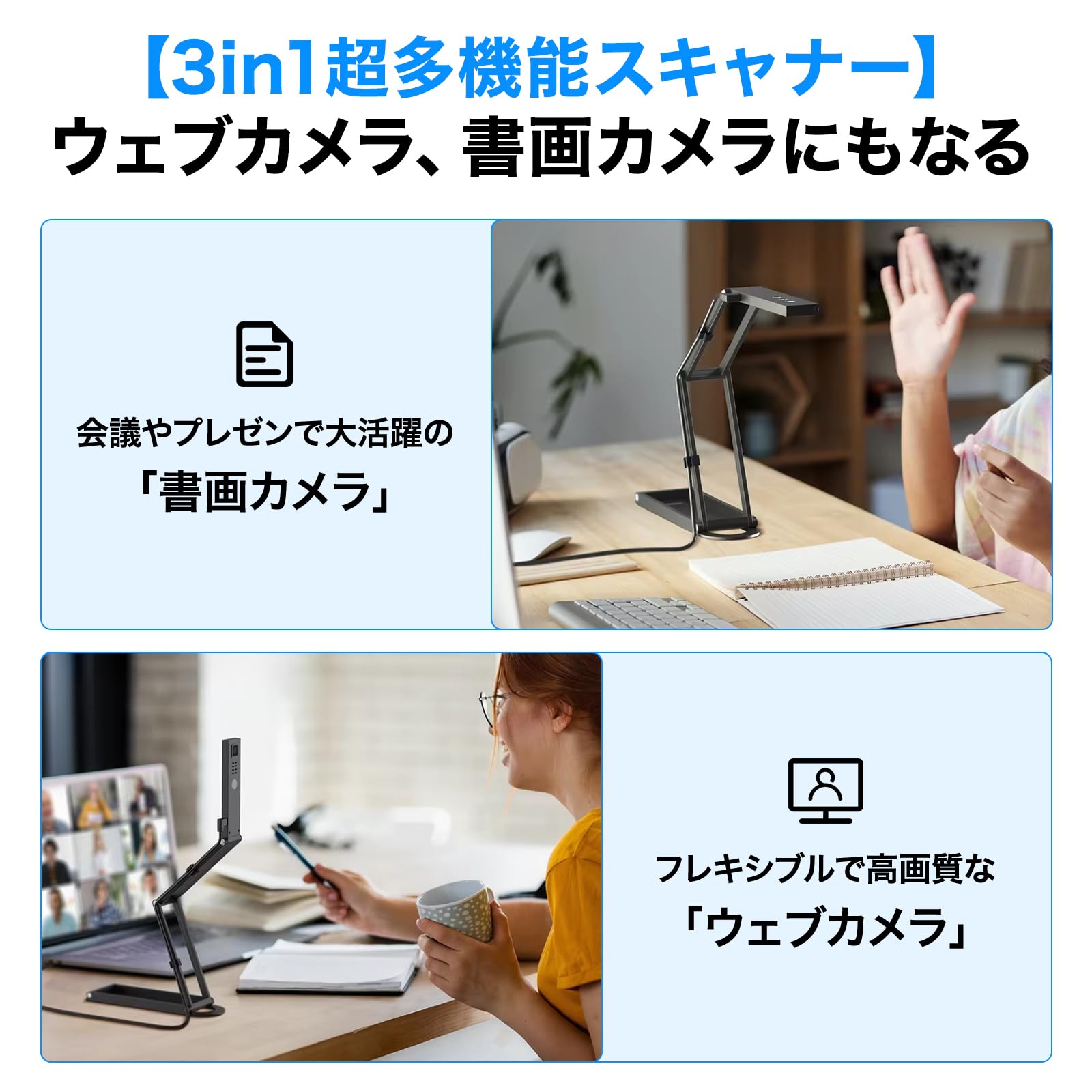 NETUM折りたたみA3対応スキャナー 12.5mmの薄さで充実の機能と自由なスキャンを実現！ 持ち運びに