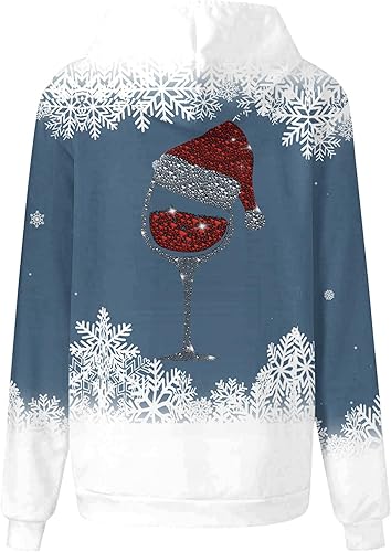 Miniatura 5 de Vifucz Navidad vacaciones pulóver sudaderas capucha Casual sudadera capucha copa vino tinto impresión sudaderas camisa Top