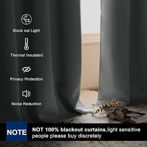 Miniatura 2 de Hiasan Cortinas opacas de color blanco grisáceo para ventana pequeña, 42 x 54 pulgadas de largo, bolsillo para barra y pestaña trasera, aislamiento