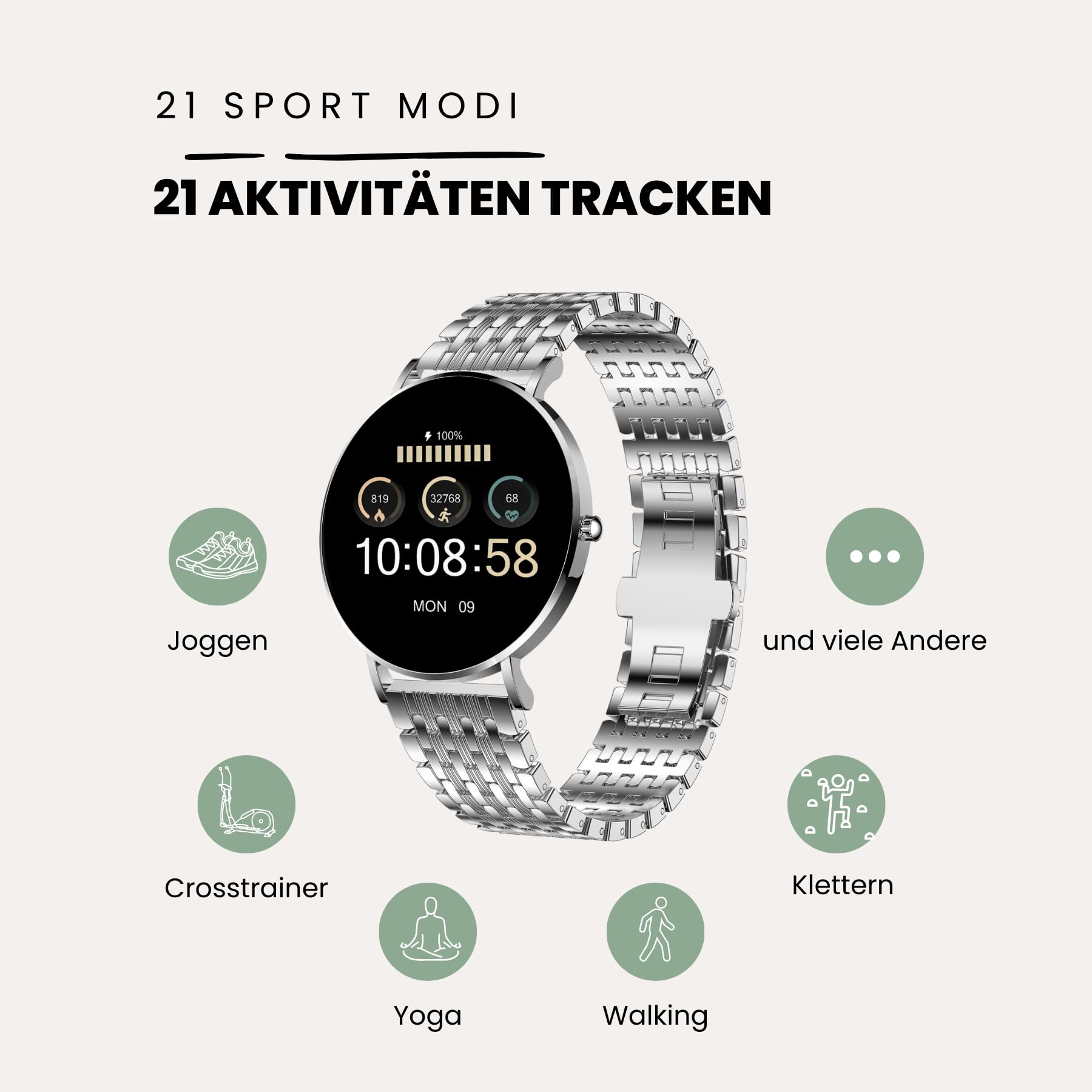XCOAST SIONA 2 Elegance Gold Smartwatch, 1,3 inch AMOLED, waterdicht, puls, bloeddruk, zuurstofgehalte in het bloed, 21 sportmodi, 7 dagen batterij, iOS en Android, roestvrij staal XCOAST SIONA 2 Elegance Gold Smartwatch, 1,3 inch AMOLED, waterdicht, puls, bloeddruk, zuurstofgehalte in het bloed, 21 sportmodi, 7 dagen batterij, iOS en Android, roestvrij staal