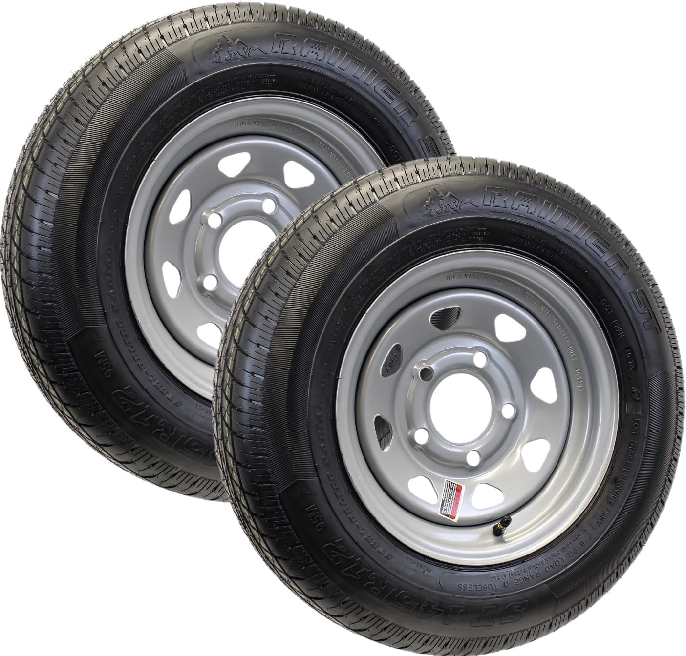 eCustomrim 2-Pack Radial Trailer Tire Rim ST145R12 ST145/R12 Load D 5 Lug On 4.5 Silver Grey Wheel - 6 Year Warranty w/Roadside
