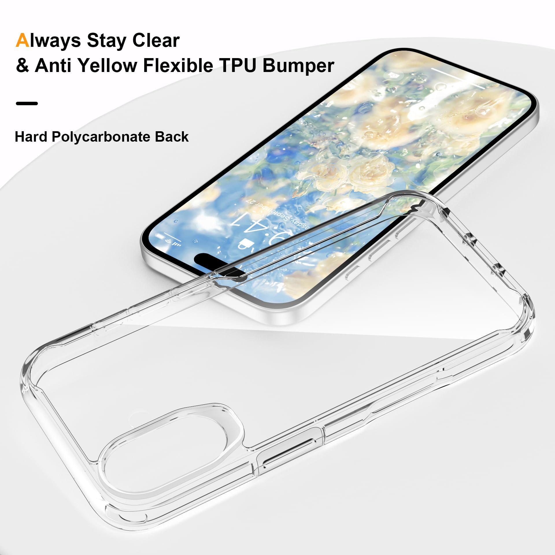 ORETECH 4 in 1 Compatibile con Cover iPhone 16 (6.1 Pollici)con[2 Vetro Temperato Proteggi Schermo e 1 per Fotocamera]Custodia per iPhone 16 Antiurto Sottile in PC Rigido con Bumper in TPU-Trasparente