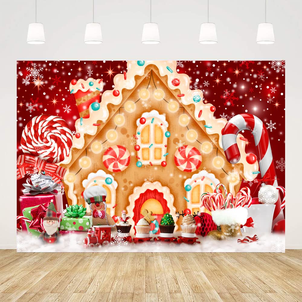 Ticuenicoa 7x5ft Christmas Gingerbread House Backdrop for Photography Winter Merry Xmas Snow Scene Lollipop Candyland Background Santa Baby Shower