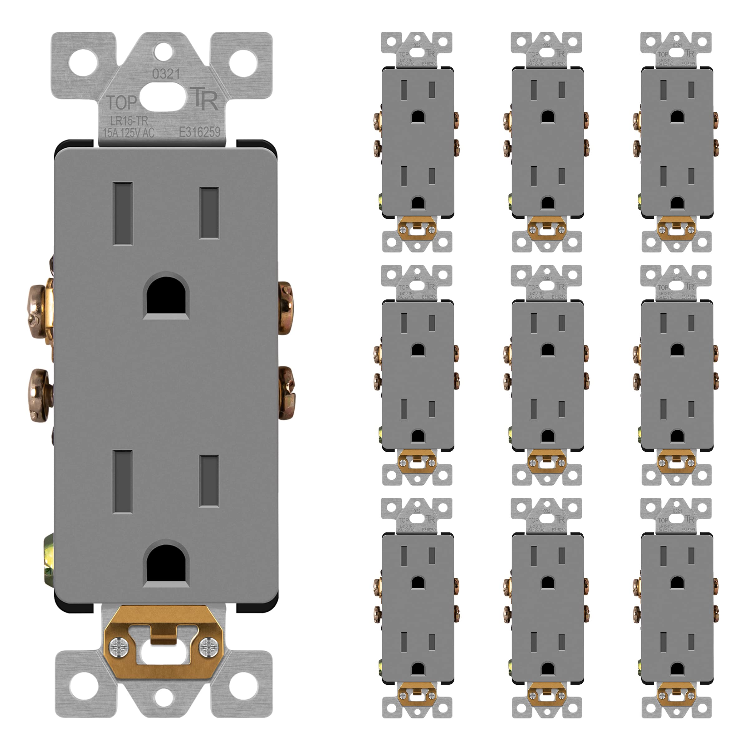 LIDER Matte Finish Decorator Receptacle with Interchangeable Face Cover, Child Safe Tamper-Resistant Wall Outlet, Residential Grade, Self-Grounding,