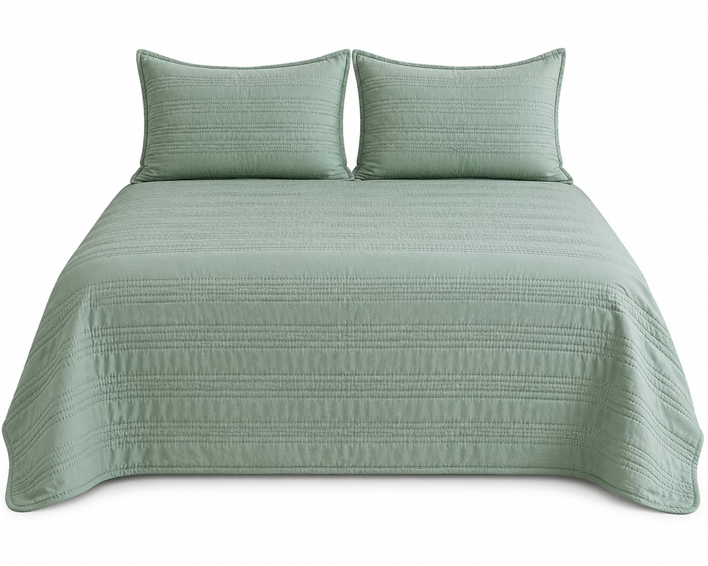 Premium Quilted Cotton Blend Bedcover Set for Double Bed, 90 x 100 Inches, 3-Piece Bedding Set with 2 Pillow Covers, Sage Green-image-36