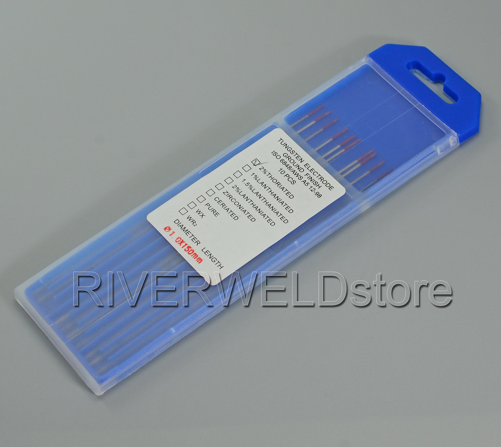 RIVERWELD Electrodo de tungsteno para soldadura TIG rojo WT20 toriado al 2 por ciento, 1,0 mm x 150 mm, paquete de 10