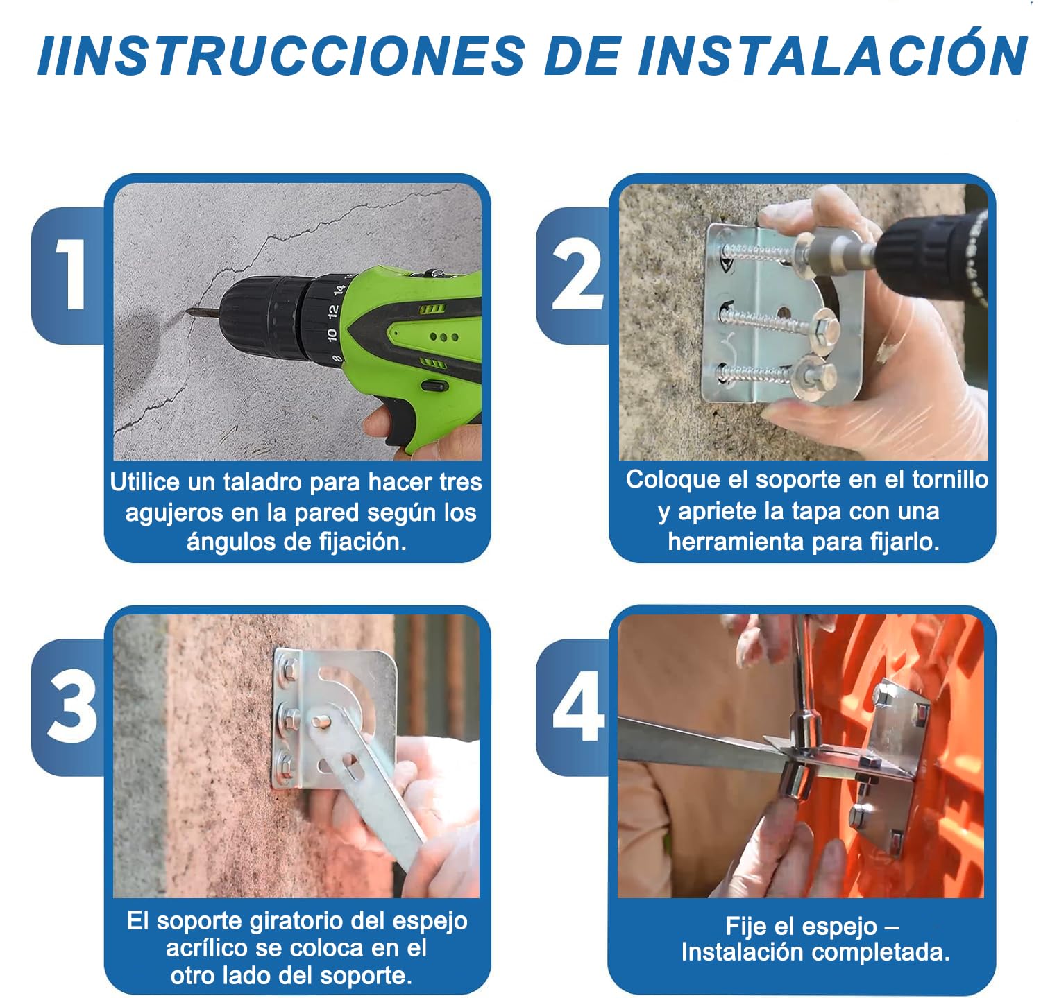 Espejo convexo negro de 60 cm – Espejo de tráfico ajustable para interior y exterior – Espejo acrílico gran angular para garaje, entrada, calle, almacén y oficina (60 cm negro)