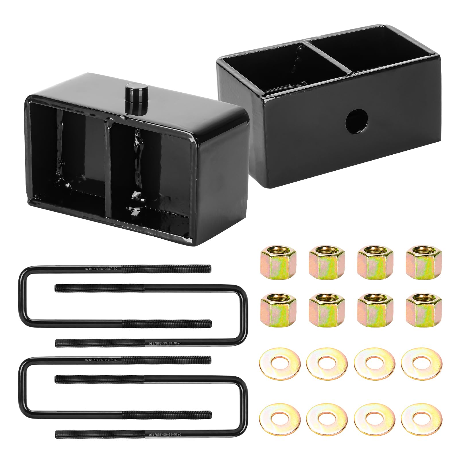 Photo 1 of 3" Rear Leveling Lift Kits Block Kit Compatible with 2WD 4WD Chevy Silverado 1500 1999-2019, GMC Sierra 1500 1999-2020 2pc Rear Lift Block with 4pc Extended Square Leaf Spring Ubolts