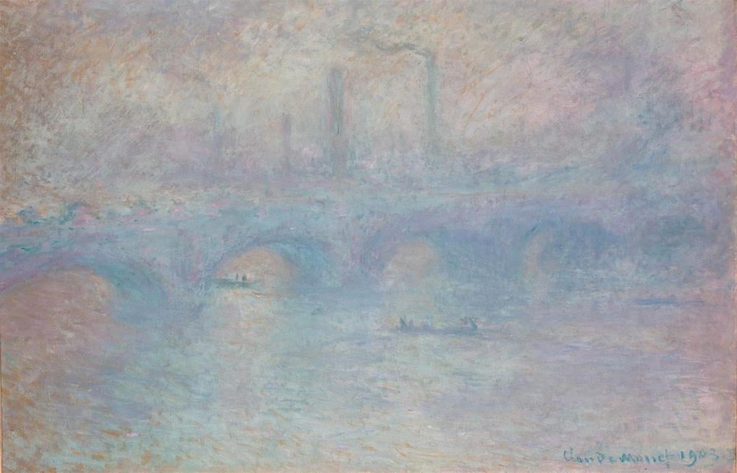POSTERIIk Vintage Classic Picture Landscape Artwork Waterloo Bridge Effet De Brouillard by Claude Monet Portrait Canvas Painting for Office Home Decor 60x90cm