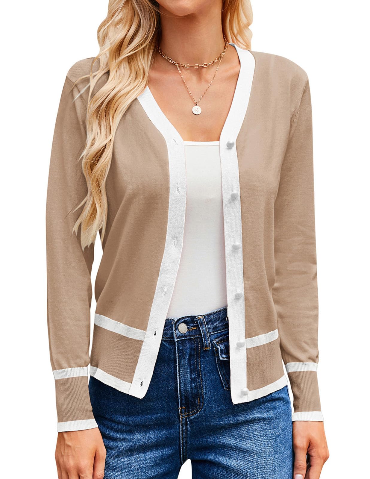GRACE KARIN Womens Cardigan Sweaters Lightweight Long Sleeve Cropped Cardigan Fall Fashion Clothing Outfits Striped Shrug