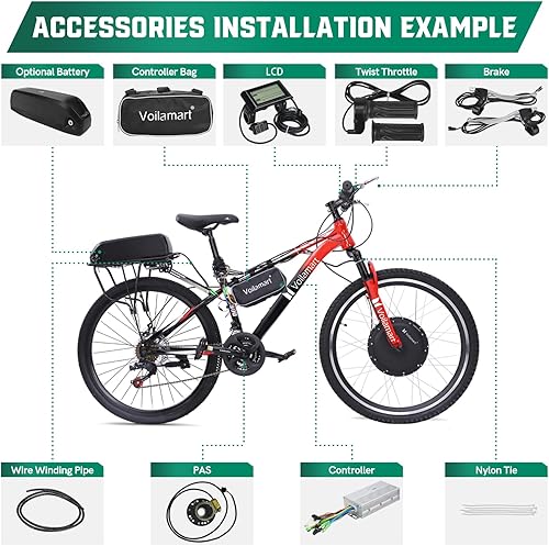 Miniatura 7 de Voilamart 26" Electric Bicycle Conversion Kit 48V 1000W Ebike 100mm Front Hub Motor Wheel Kit E-Bike Conversion Kit with Intelligent Controller PAS